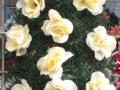 Coroana din brad artificial mic cu trandafir alb 12 buc