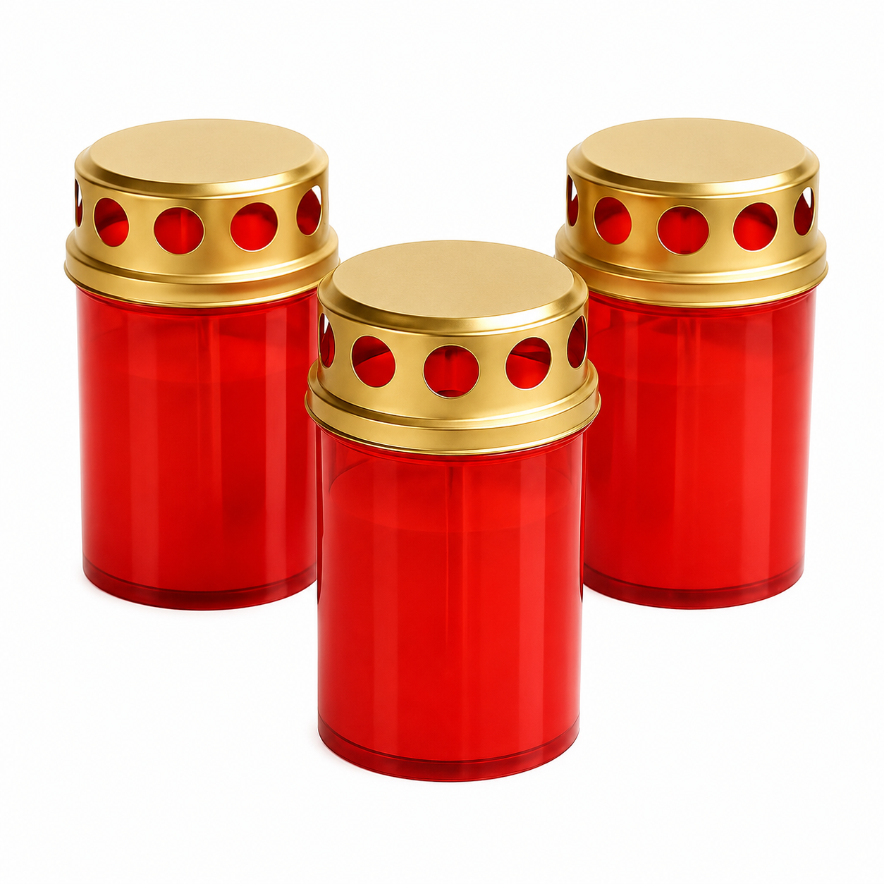 Candela de plastic rosie cu capac metalic 80 mm - 3 buc.