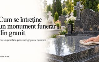 Curățarea unui monument funerar din granit cu o lavetă moale.